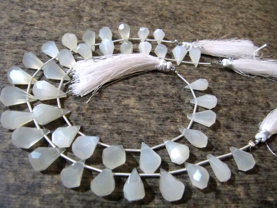 Natural White Moonstone Briolette Faceted Teardrop 6x10mm to 9x15mm Beads Sold per Strand 8 inches long Top Quality Beads