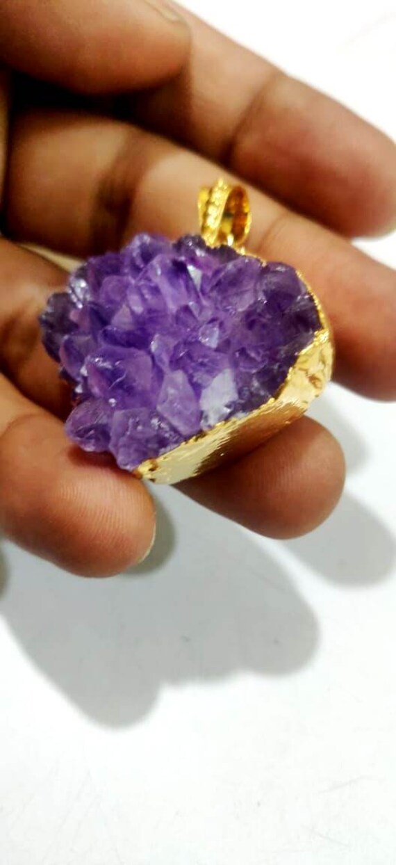 Natural Amethyst Raw Druzy Pendants 30 to 40mm , 24 Kt Gold Electroplated Heart Shape Druzy  Pendant , Unique And Rare Gemstone Jewelry