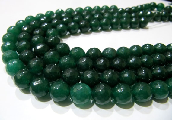 Green Jade Round Faceted Round Ball Shape 10mm Size Beads Strand 15 inches long Green Jade Gemstone Beads Wholesale Prices