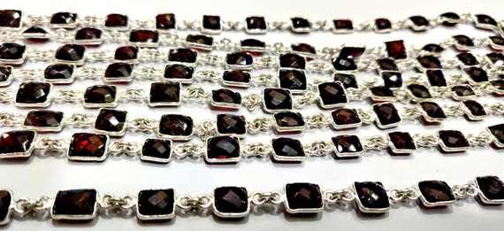 Natural Mozambique Garnet Cushion Shape Briolette Faceted 8mm to 10mm bezel Connector Chain Sold Per Foot Top Quality Wholesale Price