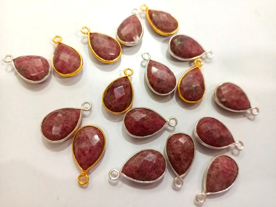Natural Gemstone Rhodochrosite Pear Shape Bezel Connector charms 10 mm Size Connector Bezel Single Loop Briolette Connectors sold per piece