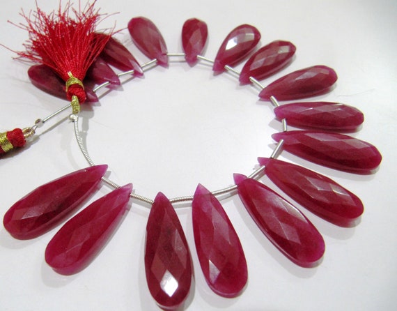 Ruby Long Pear Heart Shape Briolette  Faceted Beads Size 10x30mm  Long Sold per strand  8 inches long Jewelry Making Beads