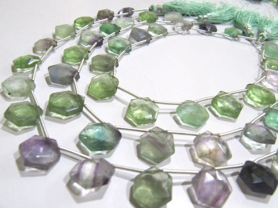 Natural Fluorite Multi color Beads Hexagon Shape Faceted Briolette Beads Size 11-12mm Strand 10Inch Long Wholesale Rate