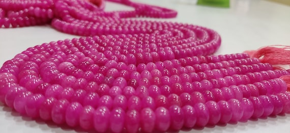 Natural Hot Pink Quartz Rondelle Plain Smooth 8mm Gemstone Beads Sold Per Strand 8 Inches Long