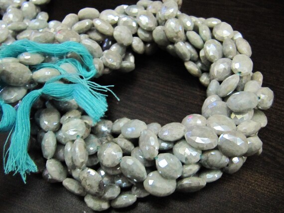 Natural Aquamarine AB Mystic Coated Oval Shape Faceted 11-12mm Beads Silver Coated Beads Strand 14 inches Long