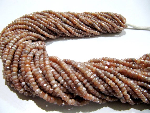 Natural Peach Moonstone AB Mystic Coated  Rondelle Faceted Beads 3-4mm Strand 13 inches long High Quality Beads Wholesale prices