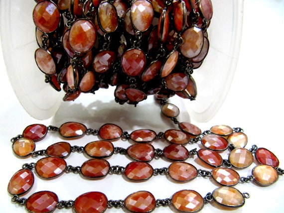 Natural Carnelian AB Mystic Coated Briolette Connector Chain Uneven Free Shape 10 to 15mm Bezel Handmade chain sold per foot