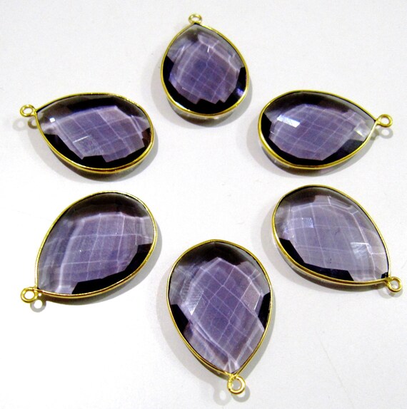 2 Pieces Set Top Quality Pear Shape Amethyst Connector  19x25mm Size Beautiful Hydro Quartz Connector Bezel Single Loop Briolette Connectors
