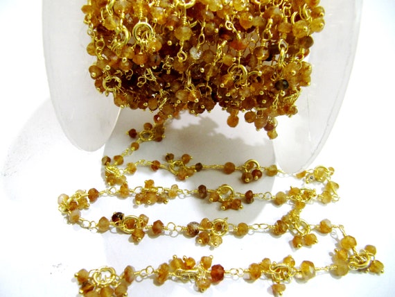 Natural Hessonite Garnet Rondelle faceted Beaded Rosary Dangling Flower Chain Wire Wrapped Thick Chain Wholesale Prices sold per foot