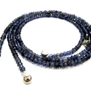 Natural Iolite  Rondelle Faceted 4mm Blue Color Beaded Necklace With Magnetic Clasp Top Quality Wholesale prices