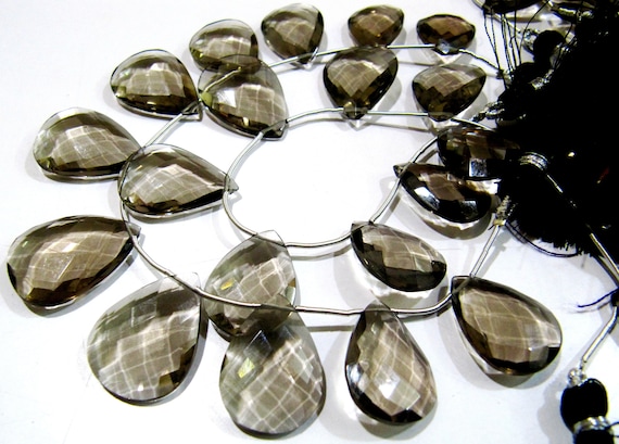 Smoky Hydro Quartz Pear shape Briolette Faceted Beads Size 15x20mm to 18x25mm Beads Strand 8 inches Long Jewelry making quartz beads