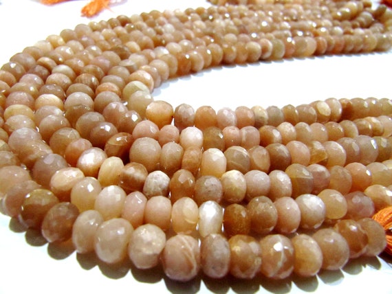 Natural Peach Moonstone Rondelle Faceted Beads 8-9mm Strand 8 inches long High Quality Beads Wholesale prices jewelry making gemstone beads