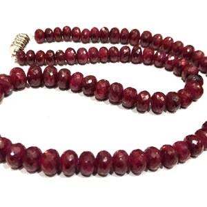 Natural Ruby Corundum Rondelle Faceted 7 t0 9 mm Beads Necklace With Magnetic Clasp Choose Length