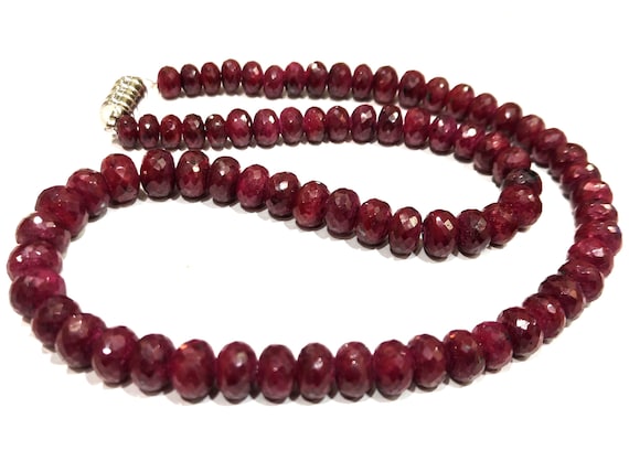Natural Ruby Corundum Rondelle Faceted 7 t0 9 mm Beads Necklace With Magnetic Clasp Choose Length