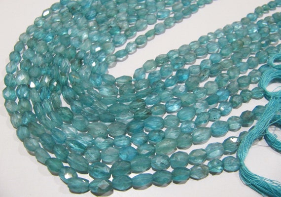 Natural Genuine Blue Apatite Gemstone Oval Faceted Beads Size Approx 4x6mm Blue Apatite  Beads Strands 13 inches Long Wholesale Prices