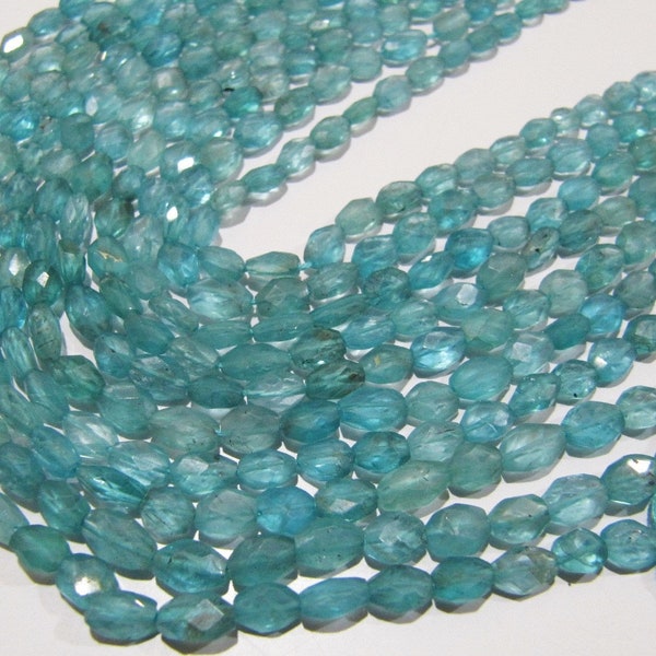 Natural Genuine Blue Apatite Gemstone Oval Faceted Beads Size Approx 4x6mm Blue Apatite  Beads Strands 13 inches Long Wholesale Prices