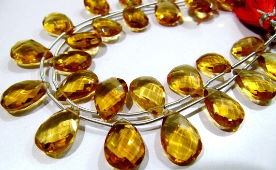 Citrine Hydro Quartz Pear shape Briolette Faceted Beads Size 15x20mm to 18x25mm Beads Strand 8 inches Long Jewelry making Hydro quartz beads