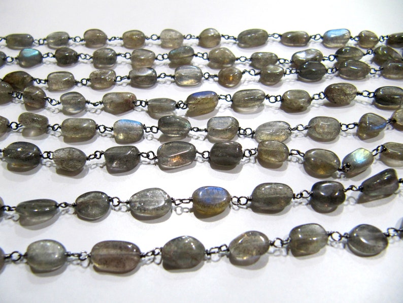 ON SALE 1 Foot Natural Labradorite Oval Shape Plain Smooth 6x8mm Approx Size Beaded Wire Wrapped Rosary Chain Wholesale Prices