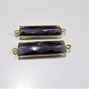 Ametistbaguettformad 10 x 30 mm Briolette-kopplingar Hydro Quartz Ametist Dubbelöglad Bezel säljs per fot