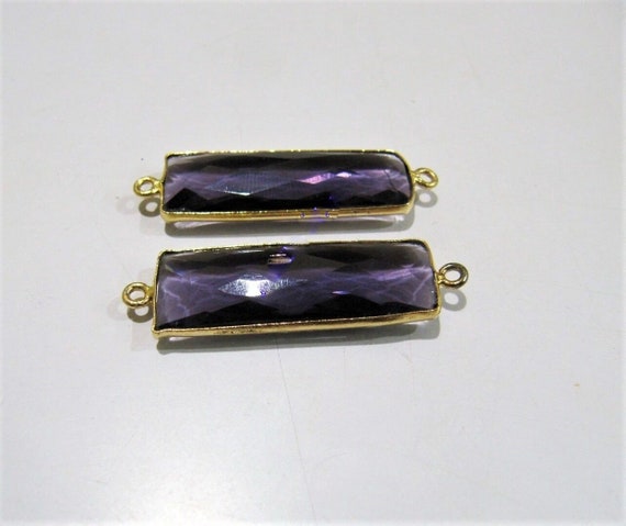 Amethyst Baguette Shape 10x30mm Briolette Connectors Hydro Quartz Amethyst Double Loop Bezel sold per foot