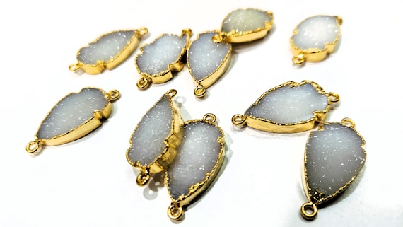 Natural White Druzy Arrowhead Connector Double Loop Gold Electroplated Stunning druzy drusy clover Arrowhead Charm 30 to 40mm sold per piece