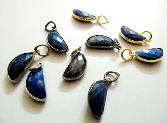 Natural Lapis Lazuli D Shape  8x16mm Half Moon Briolette Faceted  Gemstone Charm Pendant Sold per one piece Choose the Color Plating