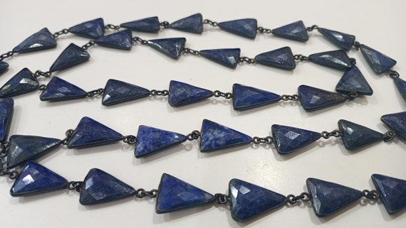 Natural Lapis Lazuli Trillian Cut Briolette 15x20mm Bezel Connector Chain Sold per foot Black Oxidized Great Quality Chain