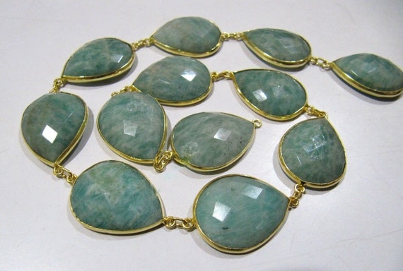 Best Quality Genuine Amazonite Pear Shape Connector Chain , Natural Amazonite Briolette Bezel Connector Chain 14x35mm Gemstone Chain
