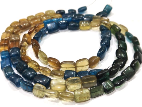 Natural Multi Color Apatite Chiclets Cushion Shape 8 to 10mm Smooth Beads Sold Per Strand 8 Inches Long