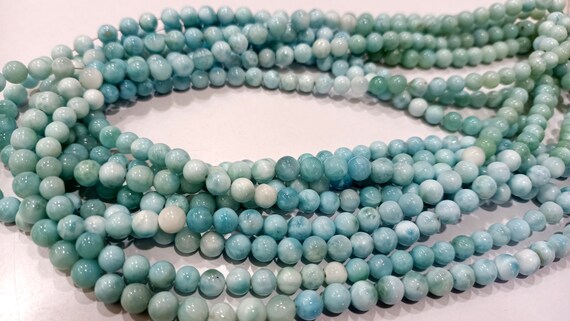 Natural Larimar Round Plain Smooth 5-6mm Beads Sold per strand 8 inches long Top Quality Rare Gemstone Beads CHOOSE Size