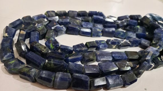 Natural Sodalite Briolette Laser Cut  Faceted  Nugget Shape 10 to 15mm Tumbled Beads Sold Per Strand 8 Inches Long