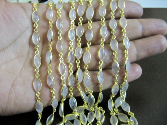 Natural Rose Quartz Marquise Shape Size 10x16mm  Plain Smooth Bezel Connector Chain Sold Per Foot High Quality Wholesale Prices