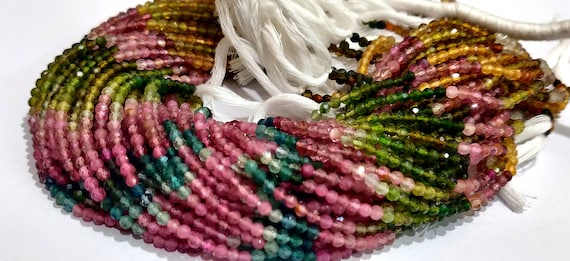 Natural Multi Tourmaline Round Faceted 2mm & 3mm Beads Sold Per Strand 13 Inches Long Best Quality Beads