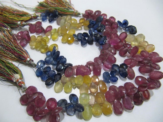 Natural Multi Sapphire Pear Shape 5x7mm To 6x8mm Briolette Beads Strand 8 Inches Long Jewelry Making Beads Sold Per Strand Wholesale Price