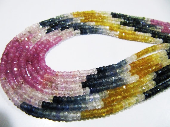 Natural Multi Sapphire Rondelle Faceted 3.5 To 4 mm Beads Gemstone AAA Quality Multi Color Beads  Precious Jewelry Making Beads