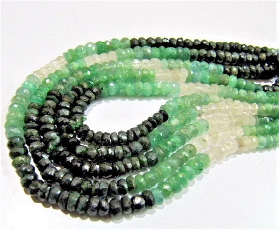 Natural Emerald Shaded Rondelle Faceted Beads Genuine Untreated Emerald 4-5mm Beads Strand 8.5 inch long  Precious Gemstone