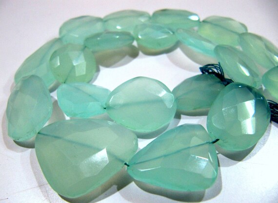 Natural Aqua Chalcedony Free Shape Briolette Beads / Approximately 20 to 30mm Size Beads / Strands 16 inches long / Flat Tumbled beads