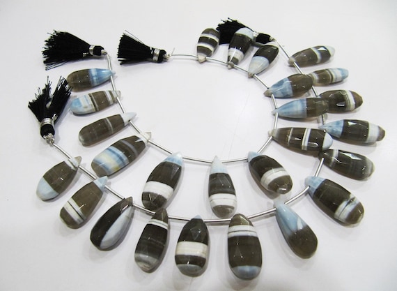 Natural Bio Opal Faceted Pear Shape Briolette Beads Size Approx 10x18mm To 10x20mm Strand 8 Inches long, Shaded Gemstone Strand.