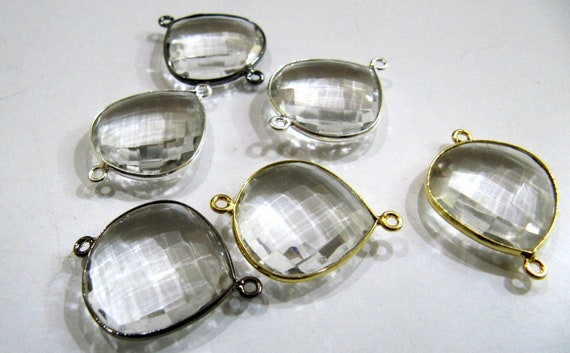 Natural Rock Crystal Heart Shape 20mm Briolette Connector Genuine Crystal Quartz Bezel Connector Double Loop Wholesale sold per piece