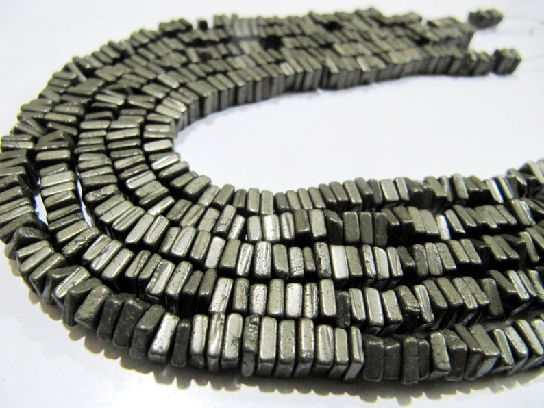 ON SALE Natural Pyrite  Heishi Cut Square Shape Beads 5-6mm Gemstone Beads Strand 8 inch Long