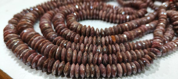 Natural Ruby Silverite German Cut Rondelle Faceted Beads Germen Cut  Shape Beads 8 to 12mm Ruby AB Coated Sold Per Strand  8 Inch Long
