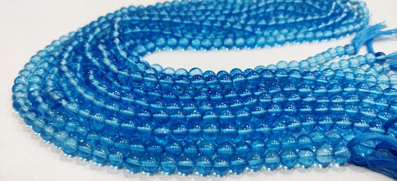 Natural Topaz Swiss Blue color Round Ball Shape Plain Smooth 6mm Beads Sold Per Strand 13 Inches Long Best Quality Beads