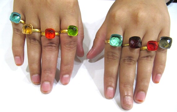 Gemstone Rings Cushion shape  Gemstone Rings Gold plated Flexible Size Sold Per Piece Choose The Color