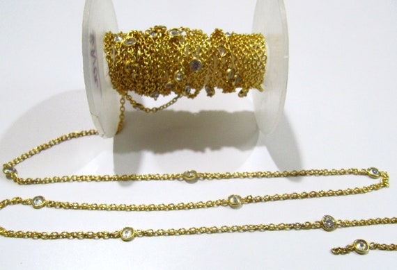 92.5% Sterling Silver White Round Cubic Zirconia 4mm bezel Connector Station Chain Sold Per Feet Top Quality Wholesale Price