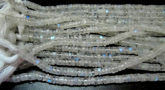 Natural White Rainbow Moonstone Tyre Shape Beads 3 to 5mm Strand 13 inches long High Quality Blue Flashy Beads Wholesale Prices