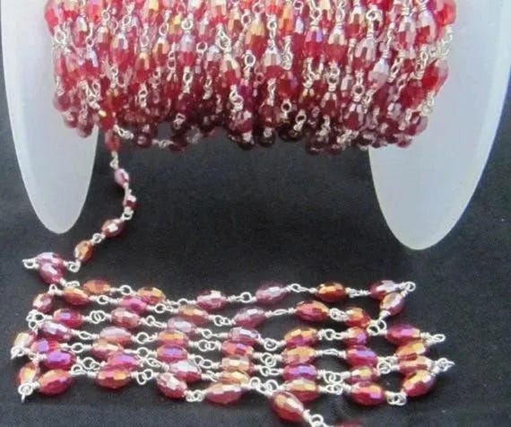 Red Mystic Coated Hydro Quartz  Dholki Faceted  Beaded Rosary Chain Sparkling Quartz Wholesale Price Jewelry making chain per foot