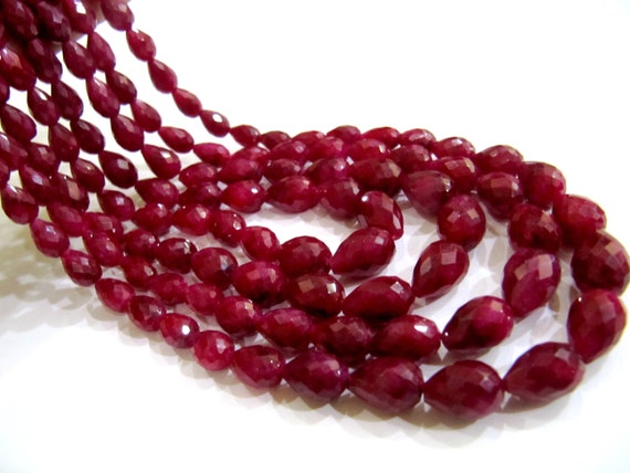 Genuine Ruby Corundum 6x8mm to 9x13mm Briolette Faceted Tear drop Shape Straight drilled Graduated Beads 8 inches long Top Quality