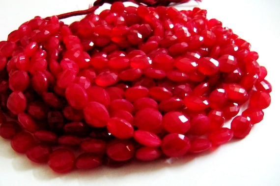 Natural Hot Pink Chalcedony Beads Approximately 12mm Oval Shape Faceted Briolette Beads Strand 8 inches long Semi Precious Beads