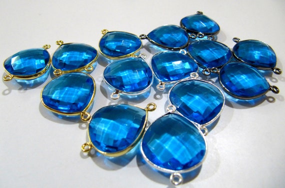 Blue Topaz Quartz Briolette Faceted Heart Shape 16mm Double Loop Bezel Connectors Topaz Connector For Jewelry Making Choose The Plat