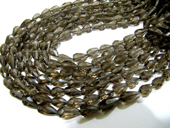 Natural Smoky Quartz Straight Drilled Tear Drop Briolette Faceted Beads Size 6x10mm Size Strand 13 Inches Long Beads  Wholesale Prices
